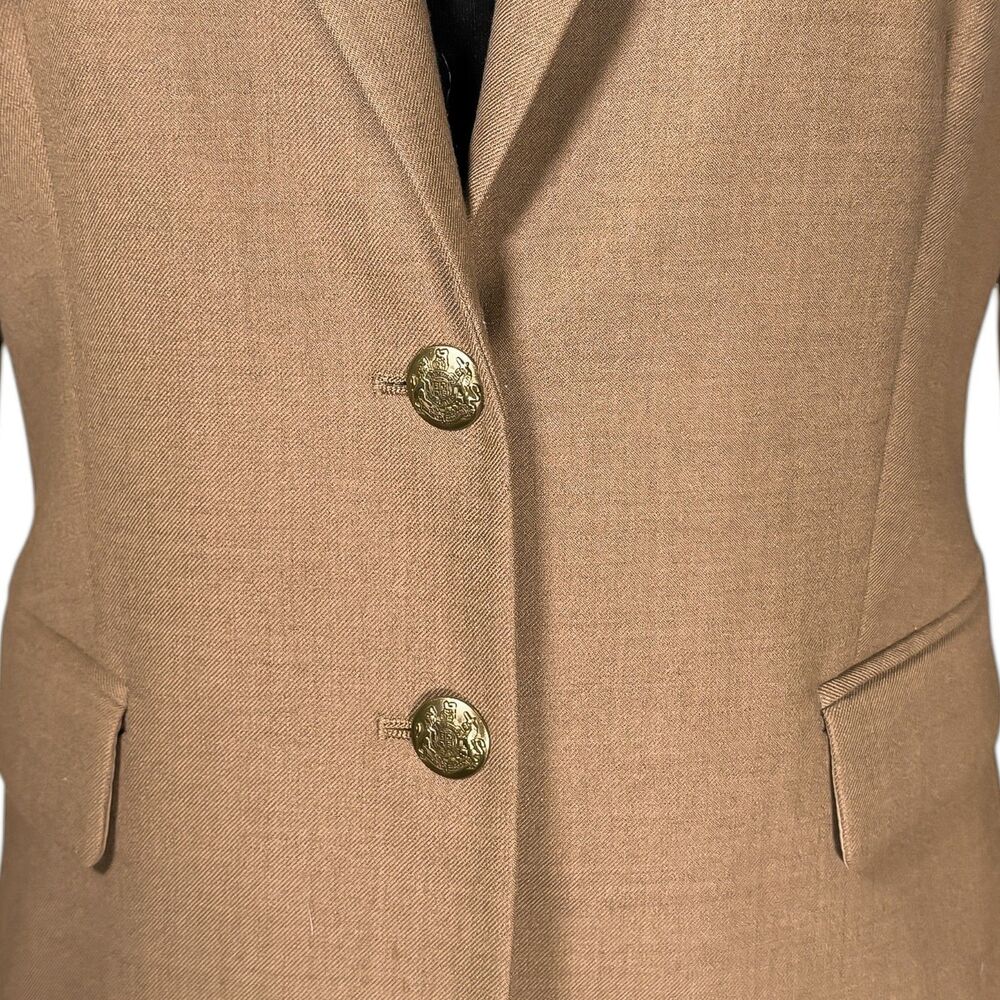J Crew Womens 10 Tan Wool Blend Blazer Gold Crest Buttons Career Office Jacket - Picture 4 of 10